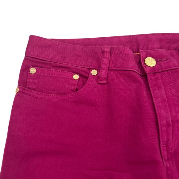 Tory Burch Alexa Cropped Skinny women’s fushia golden buttons jeans pants - Picture 3 of 14